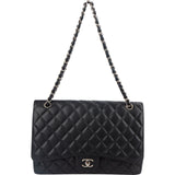 Chanel Quilted Caviar Leather Palladium Maxi Single Flap Crossbody Bag