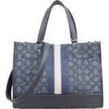 Coach Monogram Signature Chambray Field Tote 30 Stripe Handbag