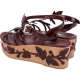 Prada Wine Red Patent Leather Floral Applique Platform Sandals (38,5)
