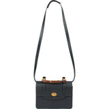 Gucci Grained Leather Bamboo Top Handle Turnlock Crossbody Handbag