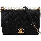 Chanel Quilted Lambskin Pearl on Top Single Flap Crossbody Bag