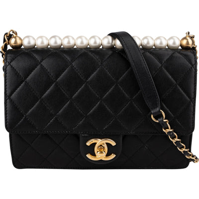Chanel Quilted Lambskin Pearl on Top Single Flap Crossbody Bag