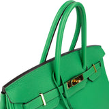 Hermès Vert Bamboo Taurillon Clemence Gold Birkin 35 Handbag