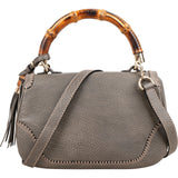 Gucci Grey Pebbled Leather Beijing 2010 Edition New Bamboo Top Handle Tassel Handbag