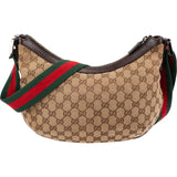 Gucci Monogram GG Canvas Web Strap Half Moon Crossbody Bag