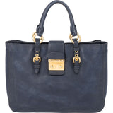 Miu Miu Blue Vitello Leather Tote Handbag
