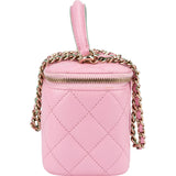 Chanel Pink Green Bicolor Quilted Lambskin Top Handle Vanity Case Crossbody Handbag