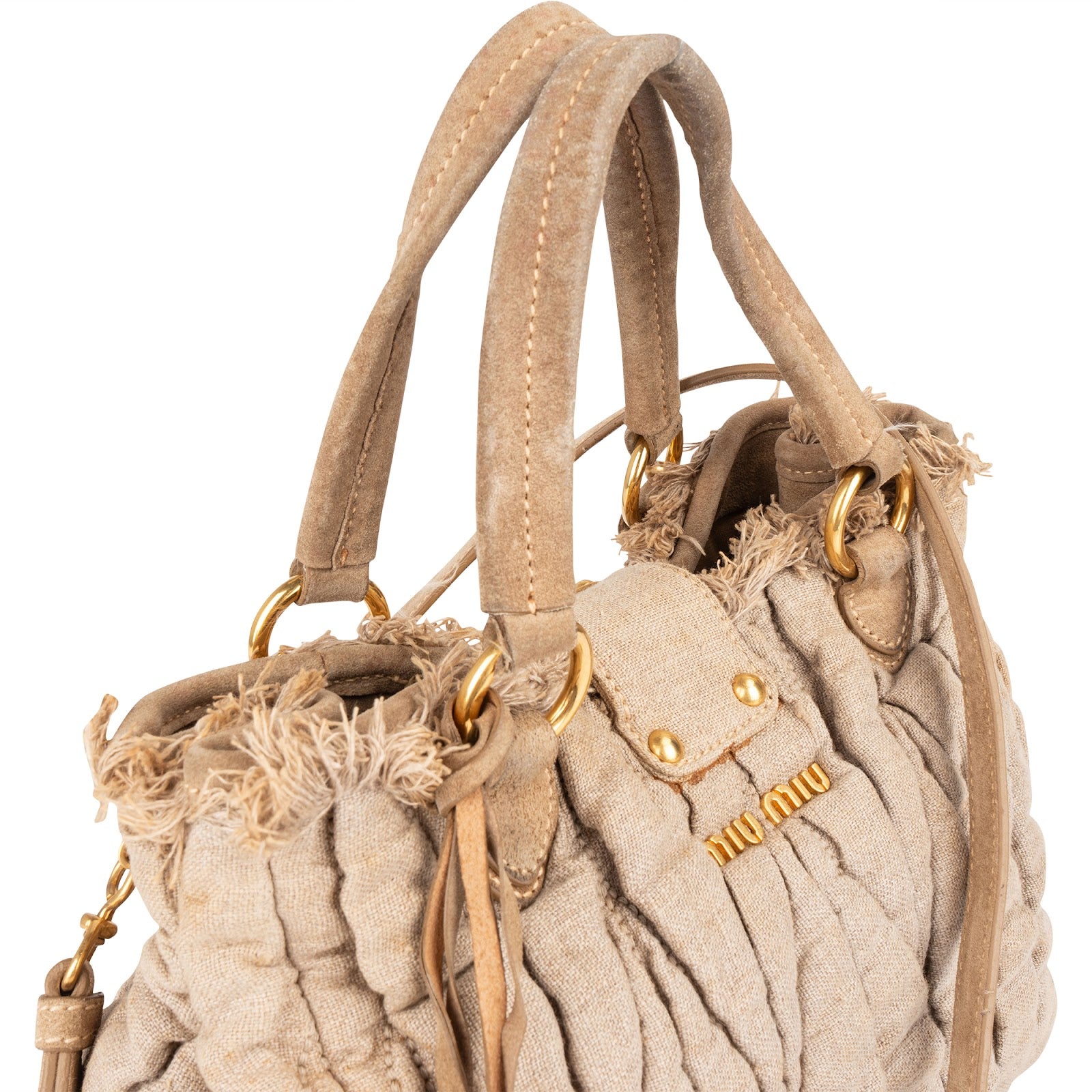 Miu Miu Quilted Fabric City Handbag - vintageandkickz