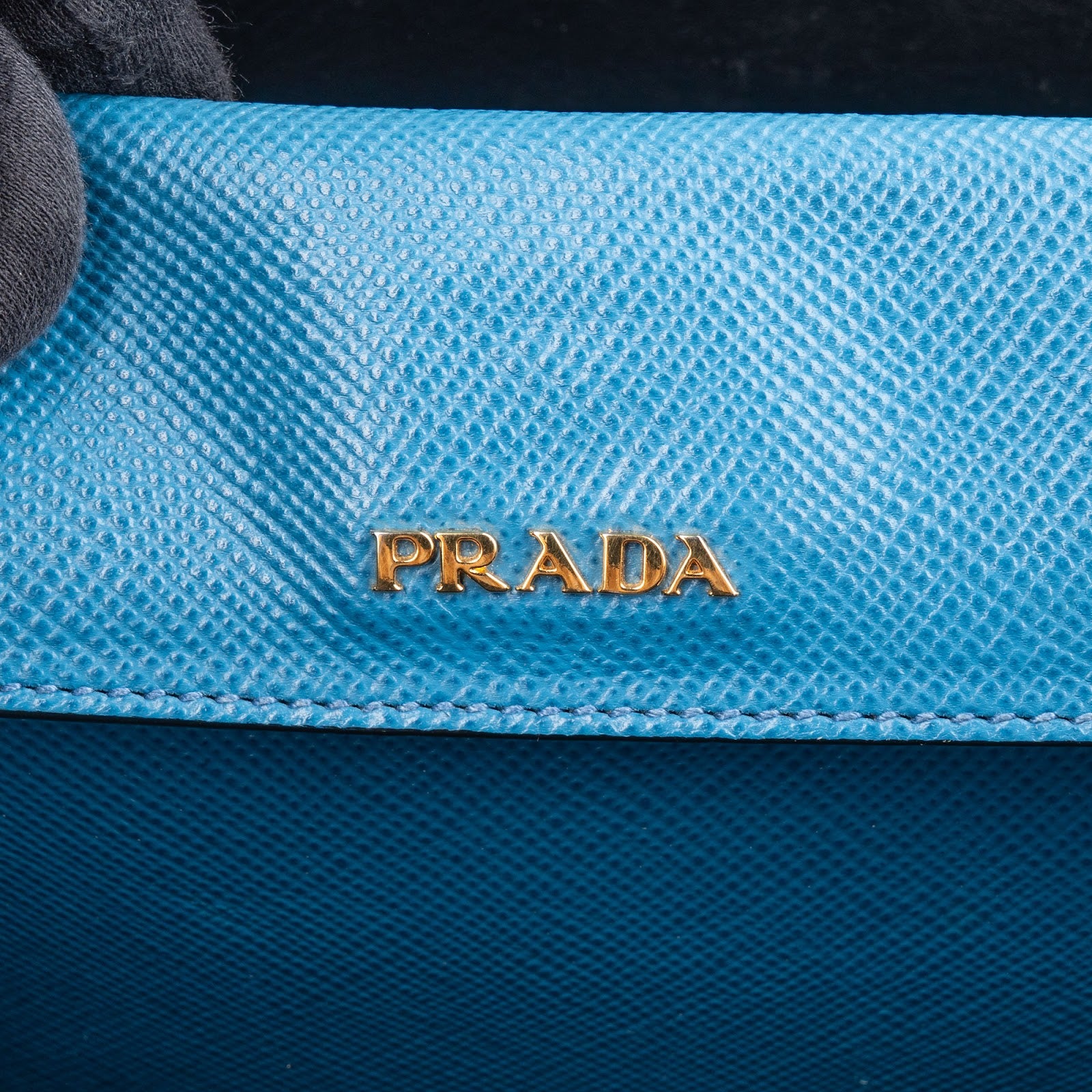 Prada Blue Saffiano Leather Double Handbag - vintageandkickz