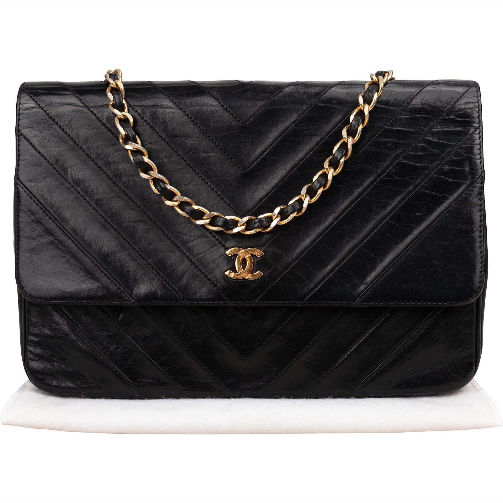 [🔄️B20 / F21] Chanel Lambskin Chevron Single Flap Crossbody Bag - vintageandkickz