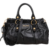 Miu Miu Black Vitello Lux Leather Satchel Handbag