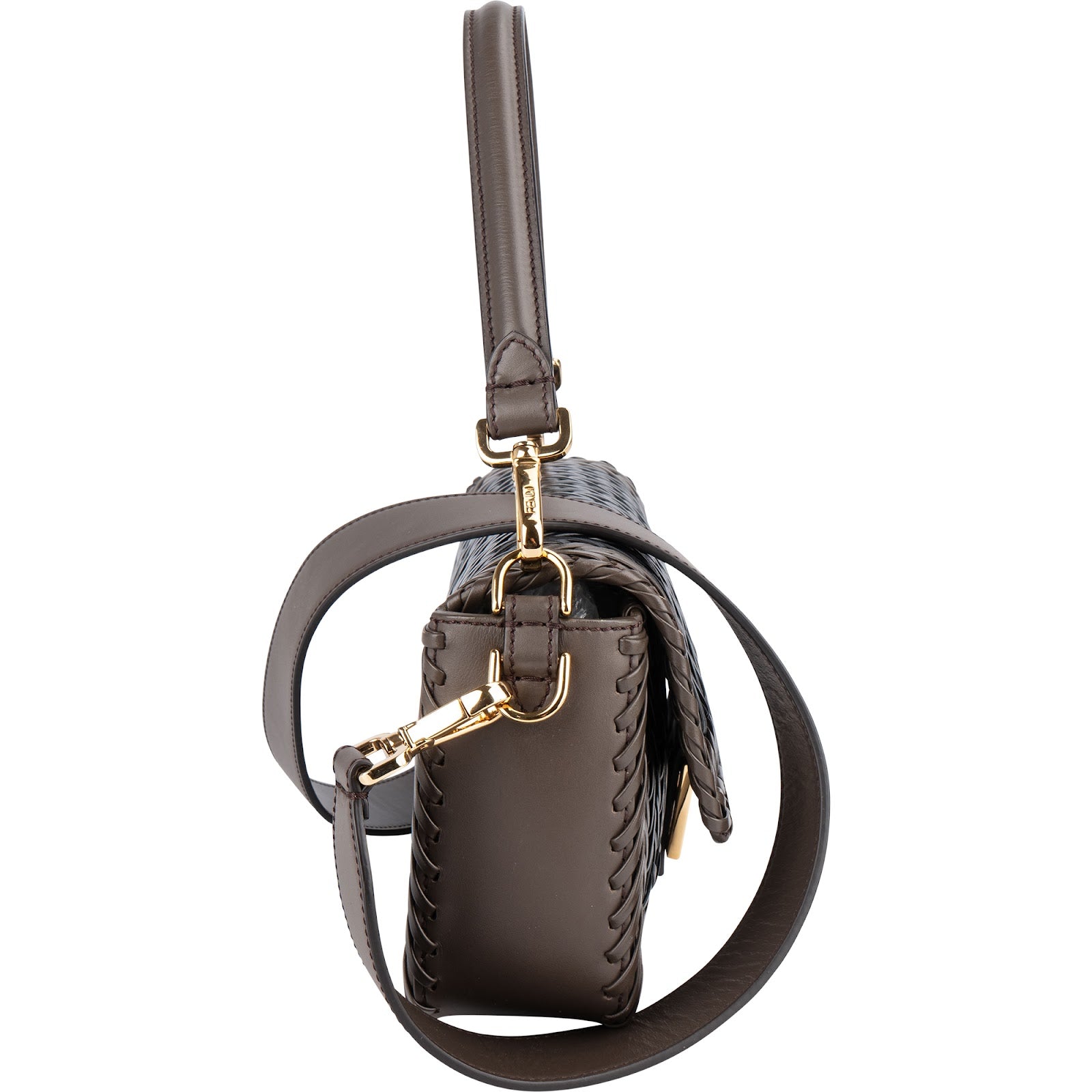 Fendi Woven Leather Baguette Crossbody Bag - vintageandkickz