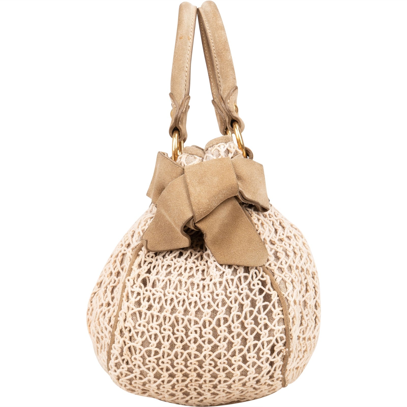 Miu Miu Suede and Crochet Bow City Handbag - vintageandkickz