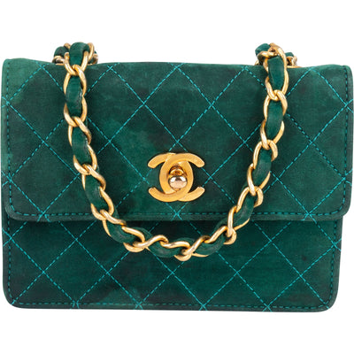Chanel Stitching Suede 24K Gold Mini Single Flap Crossbody Bag - vintageandkickz