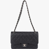 Chanel Quilted Caviar Leather Palladium Jumbo Double Flap Crossbody Bag
