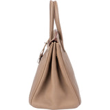 Hermès Etoupe Clemence Leather Palladium Birkin 35 Handbag