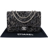 Chanel Sequin Tweed Palladium CC Jumbo Double Flap Crossbody Bag