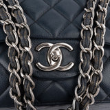 Chanel Navy Qulited Caviar Leather Maxi Double Flap Crossbody Bag
