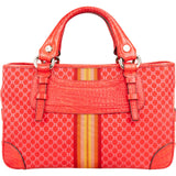 Celine Macadam Monogram Canvas Croc Embossed Leather Striped Boogie Handbag