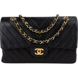 Chanel Quilted Lambskin Chevron Medium 24K Gold Double Flap Shoulder Bag