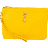 Yves Saint Laurent Yellow Leather Quilted Leather Clutch