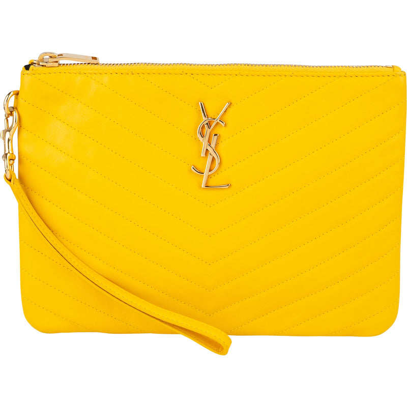 Yves Saint Laurent Yellow Leather Quilted Leather Clutch