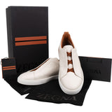 Zegna White Leather Triple Stitch Sneakers (UK8,5 / US9,5 / EU 44)