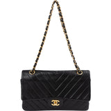 Chanel Quilted Lambskin Chevron Medium 24K Gold Double Flap Shoulder Bag