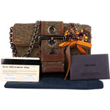 Prada Tweed Ricamo Visone Mini Flap Shoulder Bag