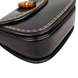 Gucci Black Leather Monogram Bamboo Top Handle 1947 Handbag