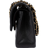 Chanel Quilted Caviar Leather Gold Small Double Flap Shoulder Bag