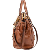 Miu Miu Brown Vitello Shine Leather Drawsting Satchel Handbag