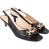 Gucci Black Leather Zumi Mid-Heel Slingback Sandal Sandals (36)