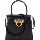 Salvatore Ferragamo Black Leather Gancini Top Handle Handbag