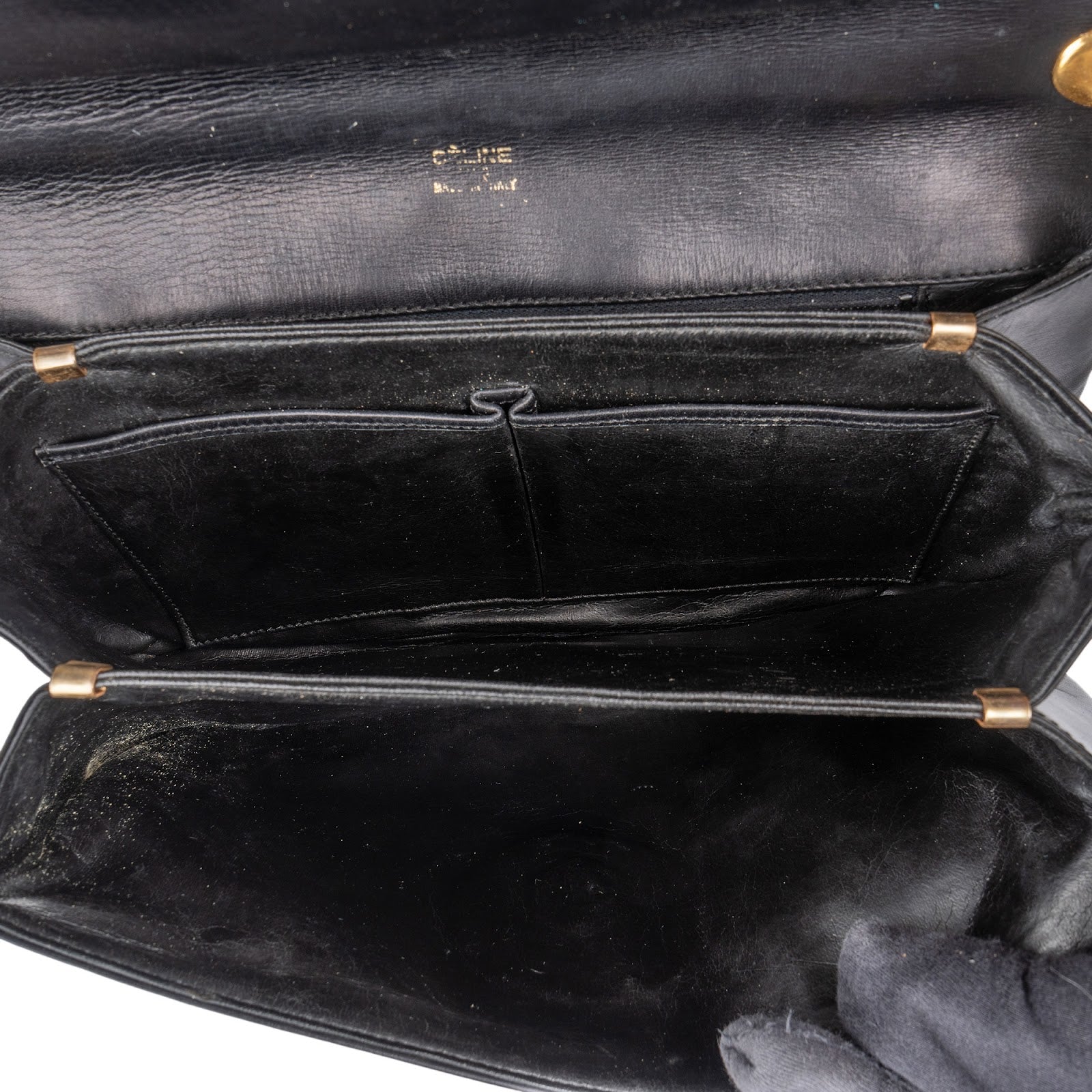 Celine Black Leather Triomphe Shoulder Bag - vintageandkickz