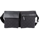 Gucci Black Leather Monogram GG Canvas Belt Crossbody Bag