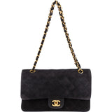 Chanel Quilted Suede 24K Gold Medium Double Flap Shoulder Bag
