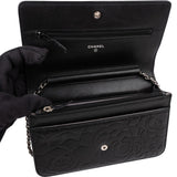 Chanel Camellia Embossed Lambskin Wallet on Chain Crossbody Bag
