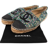 Chanel Multicolor Black Tweed CC Espadrilles Shoes (40)