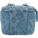 Chanel Quilted Denim Camellia Monogram Adjustable Mini Vanity Case Crossbody Bag