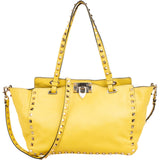 Valentino Garavani Yellow Leather Rockstud Tote Handbag