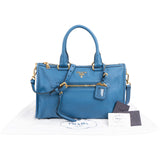 Prada Blue Leather Vitello Daino Satchel Handbag