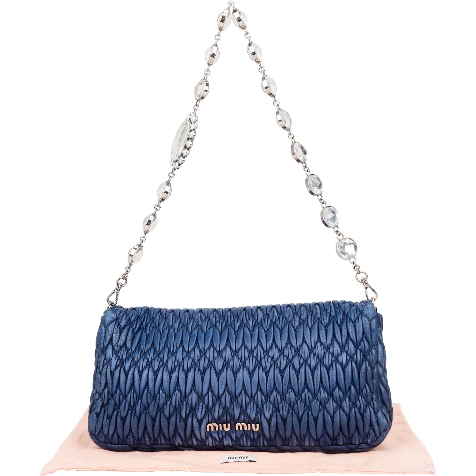 [🔄️B09 / F16] Miu Miu Matelassé Nappa Leather Crystal Bag Handbag - vintageandkickz