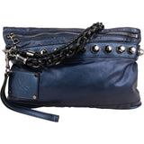 Gucci Blue Metallic Leather Babouska Studded Clutch Shoulder Bag