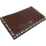 Valentino Garavani Rockstud Turquoise Pearls Single Flap Flat Clutch