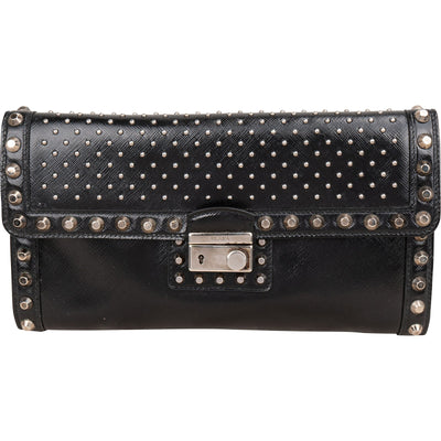 Prada Saffiano Move Leather Studded Lock Clutch Bag