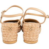 Chanel Beige Leather Cap Toe CC Tweed Wedge Espadrilles Sandals (40)