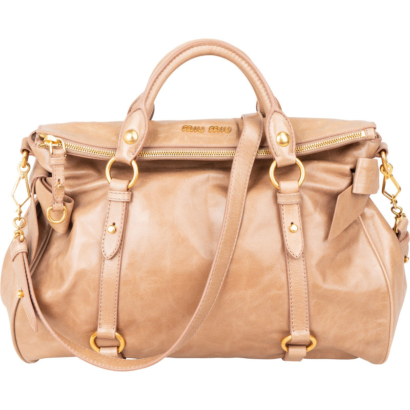 Miu Miu Vitello Lux Leather Bow Satchel Handbag