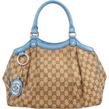Gucci Monogram GG Canvas Blue Leather Sukey Handbag