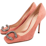 Gucci Pink Suede Leather  Dionysus Crystal-Embellished Pumps (37)
